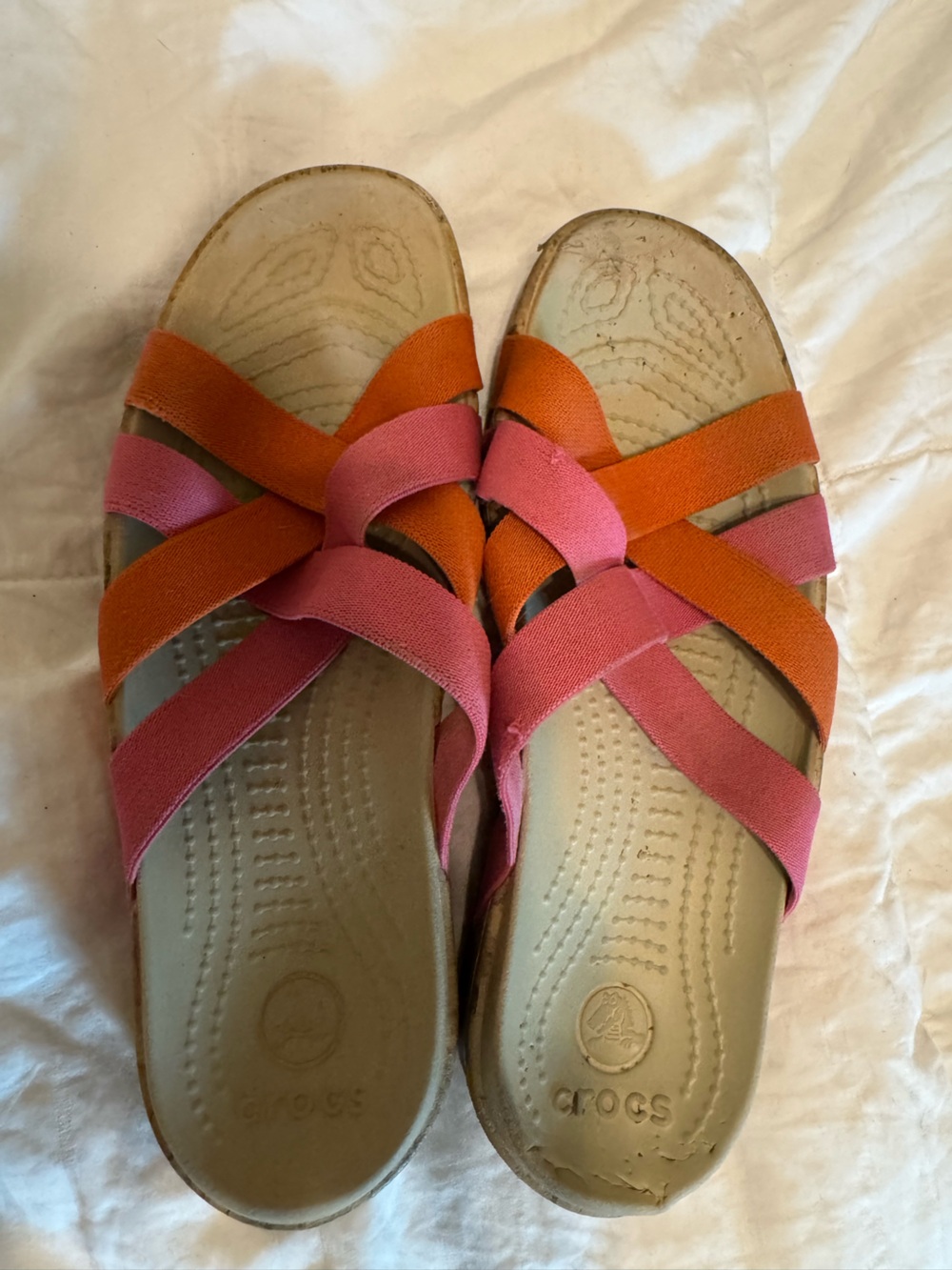 CROCS Women's Pink and Orange Crisscross Slide Sandals FREE WITH BUNDLE